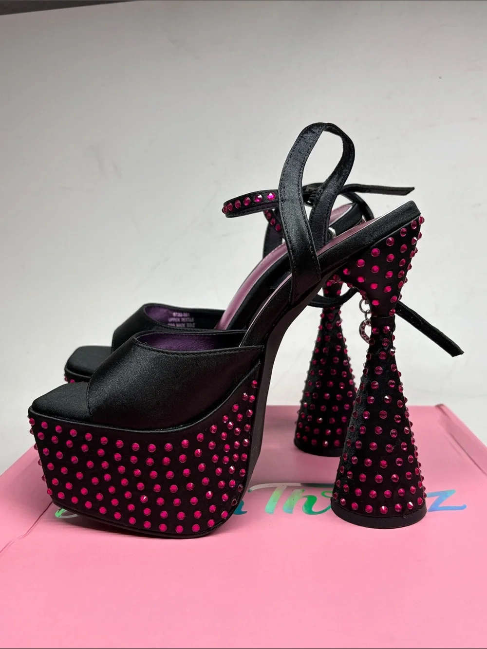 Sugar Thrillz Black Platform Heels with Pink Stud Detailing